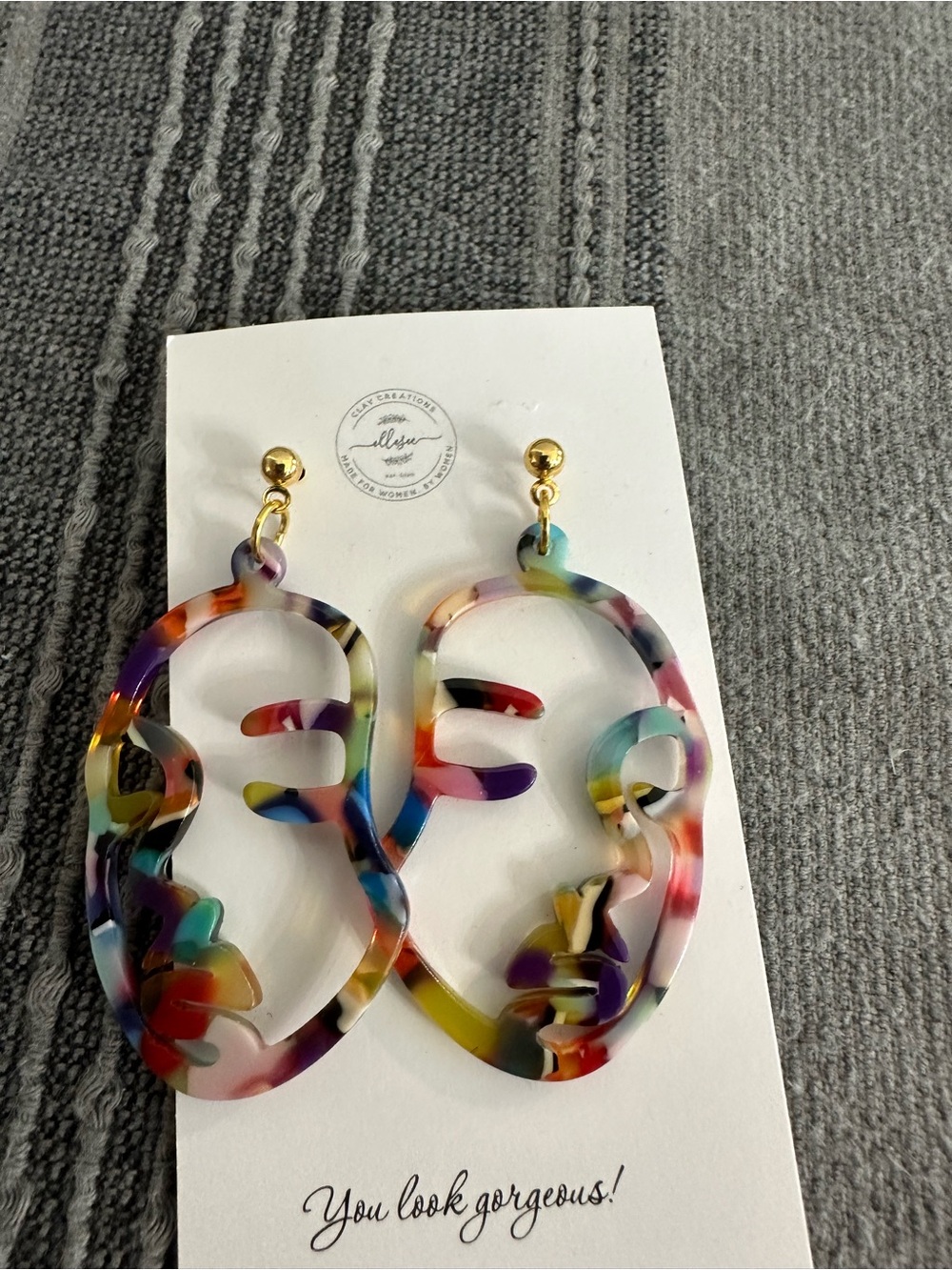 Handmade Multicolor Face Outline Resin Earrings